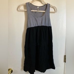 *Avec Black & White Striped Racerback Black Layered Skirt Midi Dress
